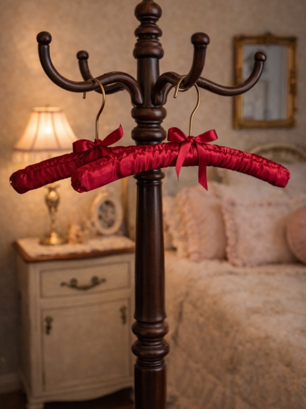 Vintage 1960's Red Satin Padded Clothes Hangers